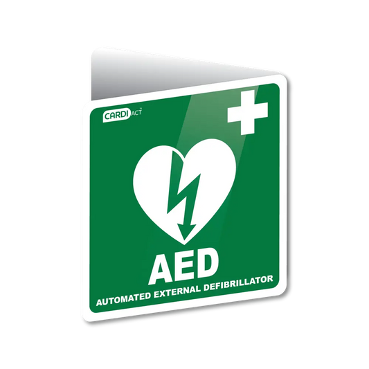 CARDIACT Poly AED Angle Bracket Sign 22.5 x 22.5cmThis corner bracket is in an ingenious die-cut plastic that folds to make an Australian Resuscitation Approved AED angled wall sign. This is ideal in corridors and aSapphire Facility Services